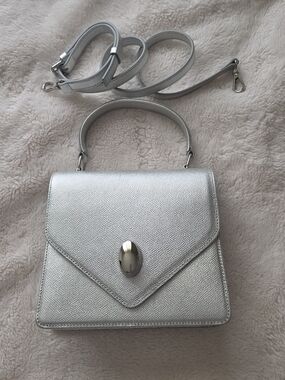 Metallic Silver Mini Top-Handle Crossbody Bag